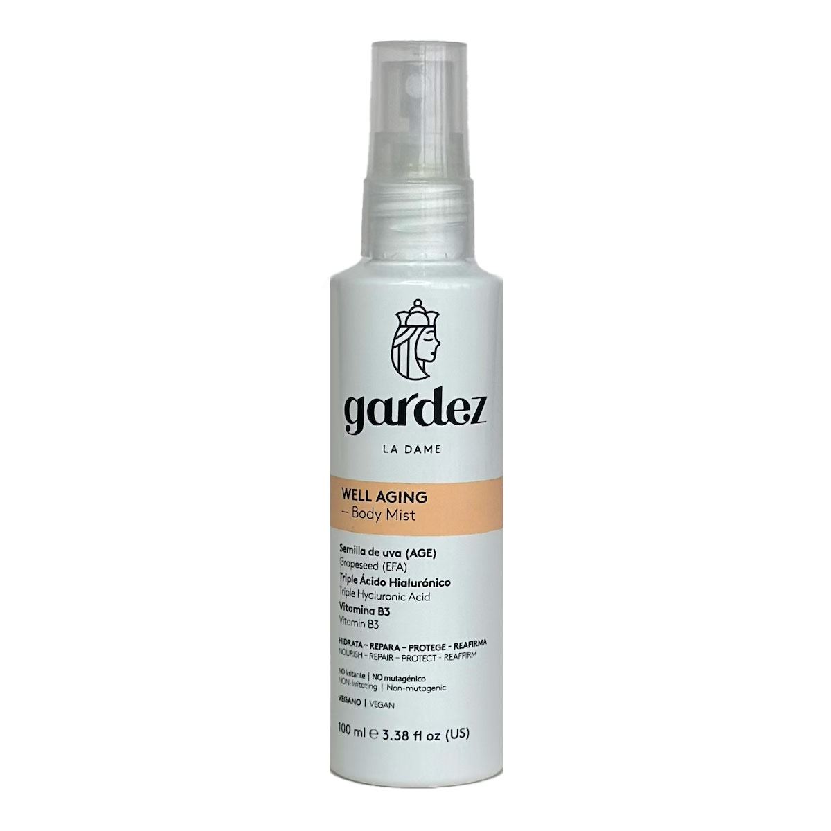 Spray corporal hidratante con ácido hialurónico, B3 y semilla de uva Gardez La Dame