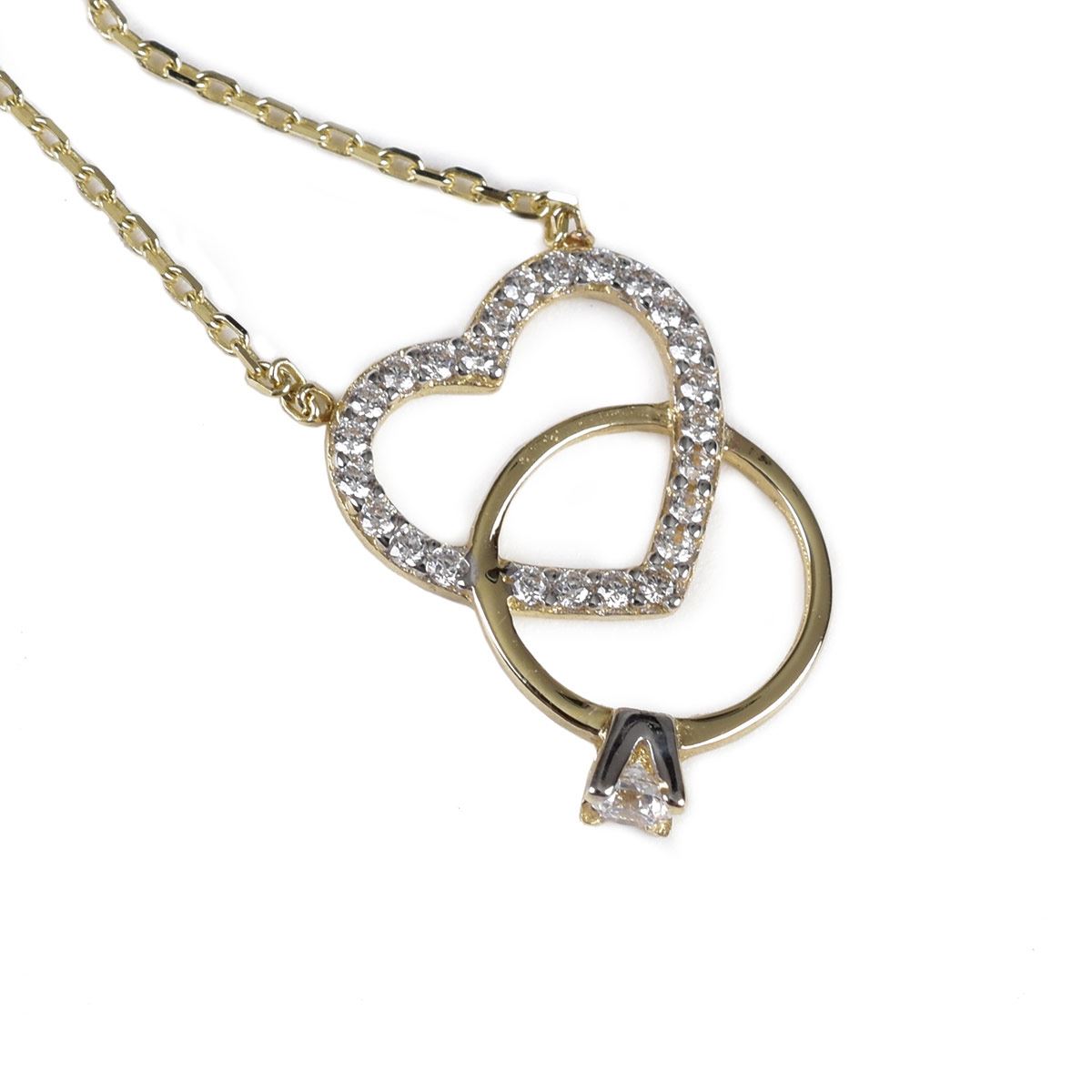 Dije de Corazón con Zirconia y Anillo de Oro Amarillo Doble O