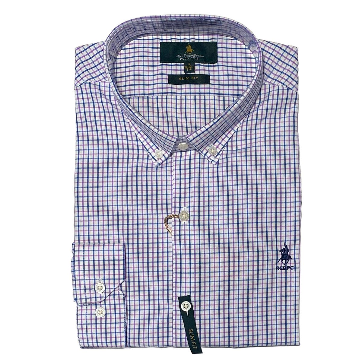 Camisa Polo Club de vestir cuadros lila talla chica
