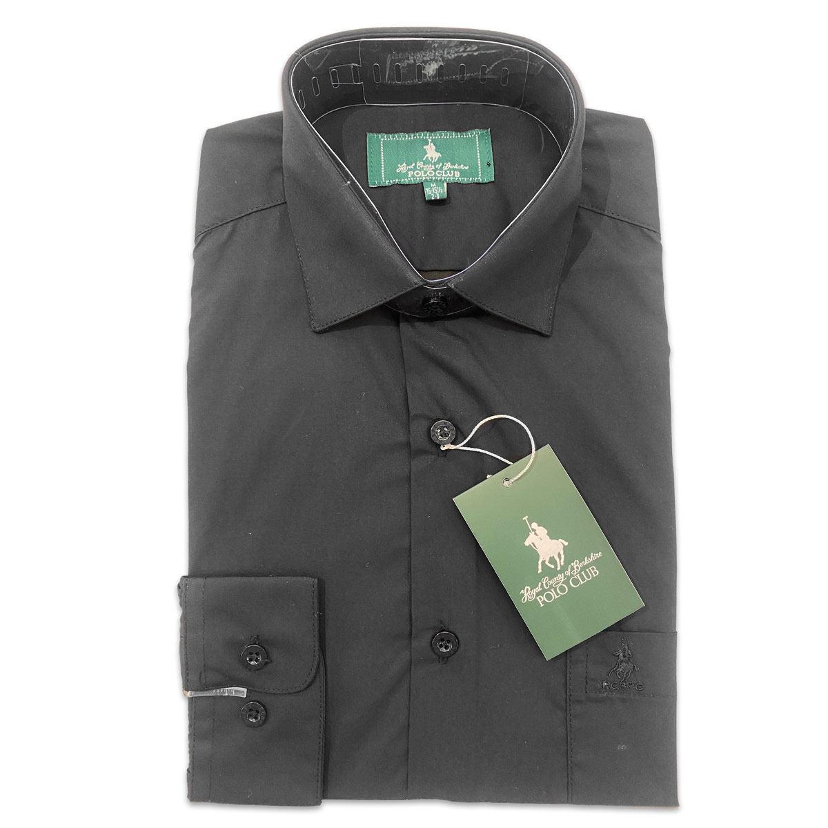 Camisa de vestir Polo Club lisa negra CH