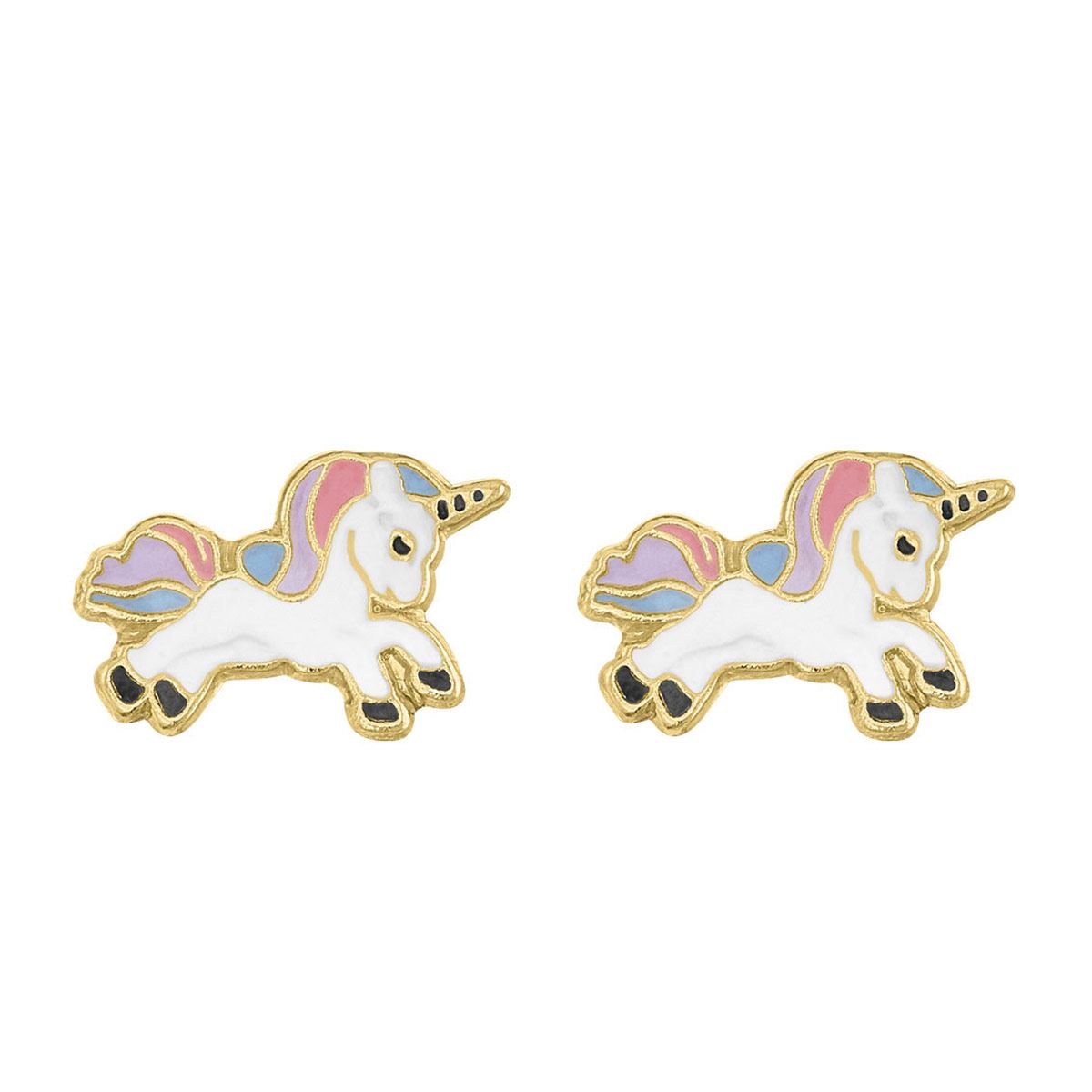 Broquel de oro de 14 k Unicornio Arcoiris