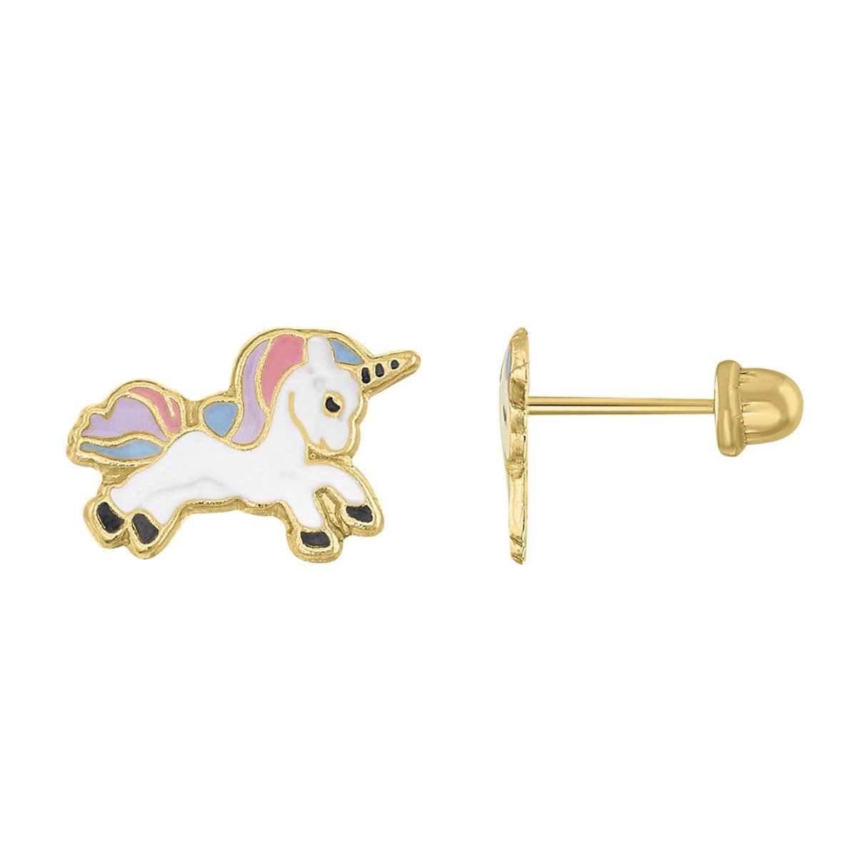 Broquel de oro de 14 k Unicornio Arcoiris