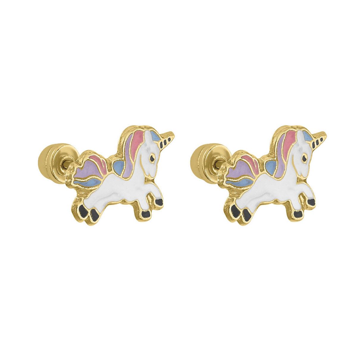 Broquel de oro de 14 k Unicornio Arcoiris