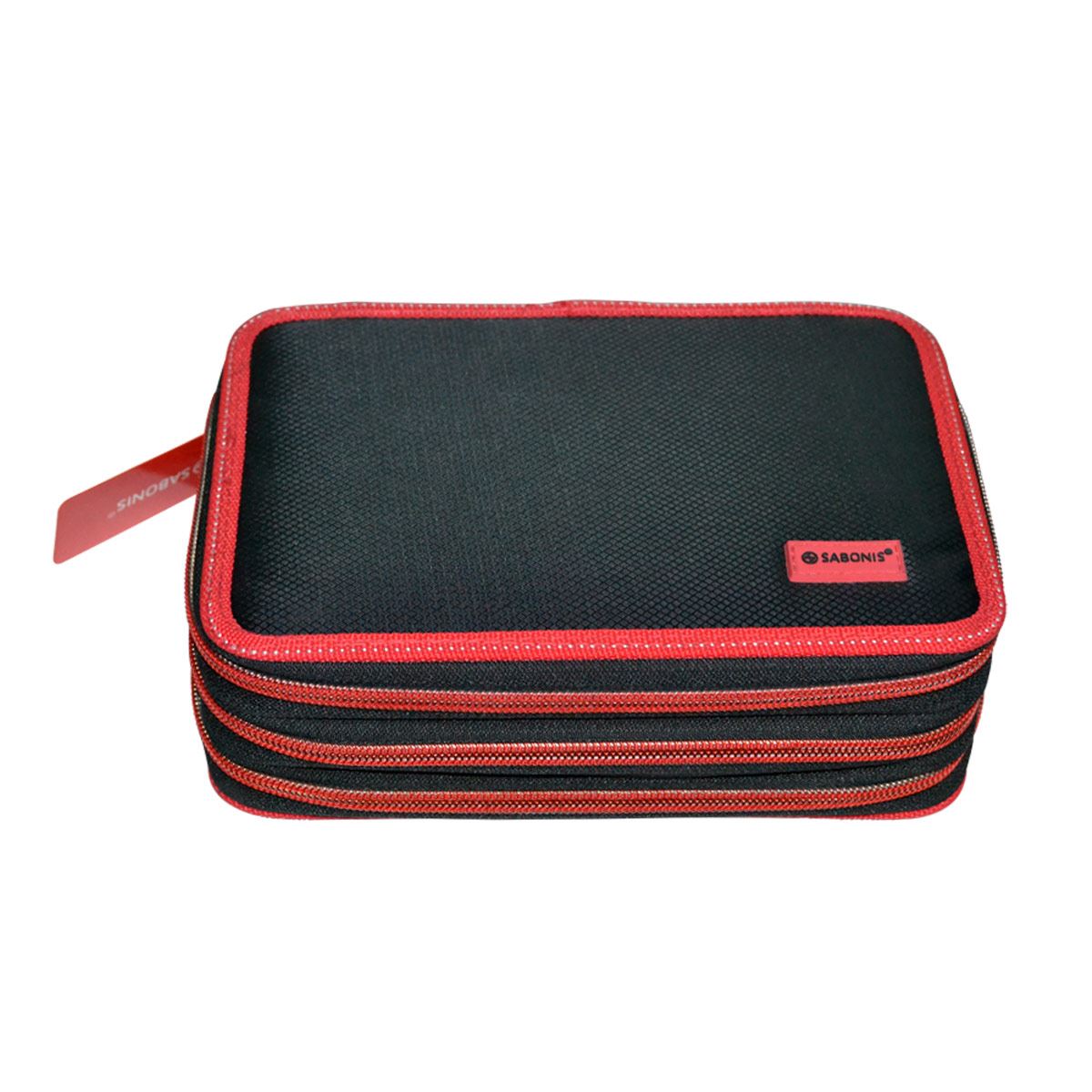 Lapicera tres cierres negro con borde rojo Sabonis