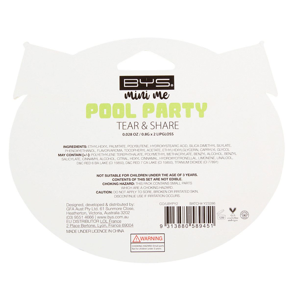 Gloss para Labios 2 piezas Pool Party BM014 BYS MINI ME