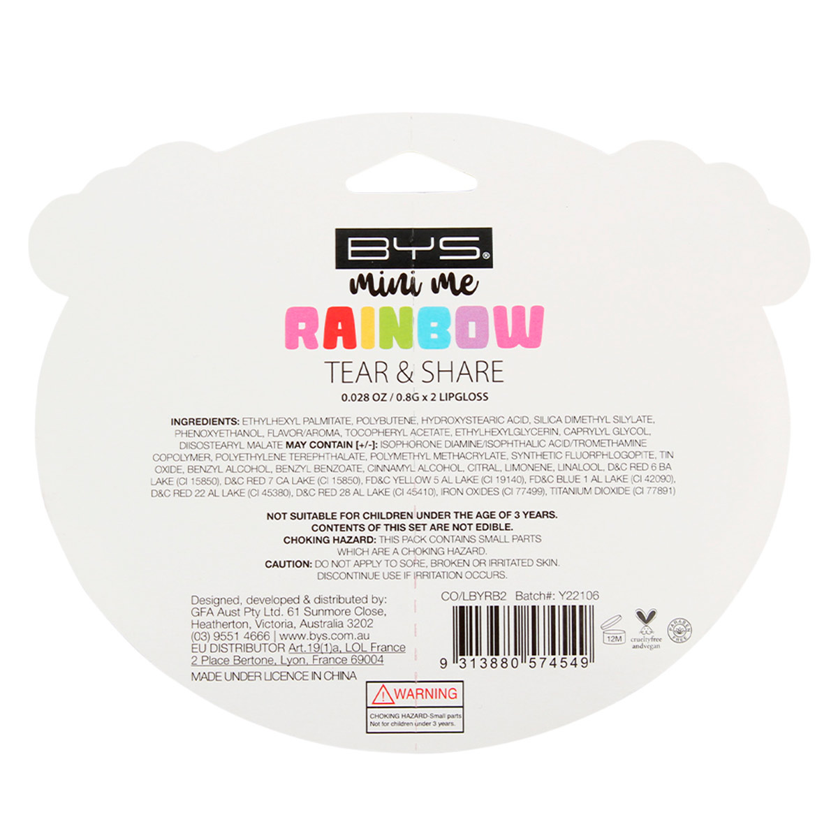 Gloss para Labios 2 piezas Rainbow BM015 Bys Mini Me