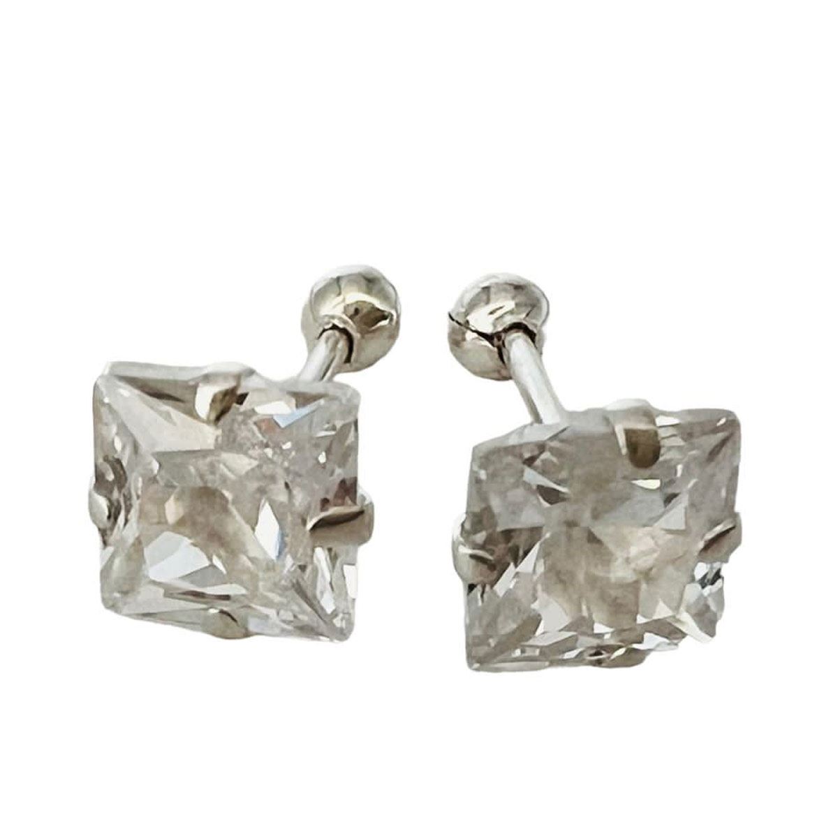 Broquel Cuadrado Plata 925 Piedra Blanca Mediano APL090423