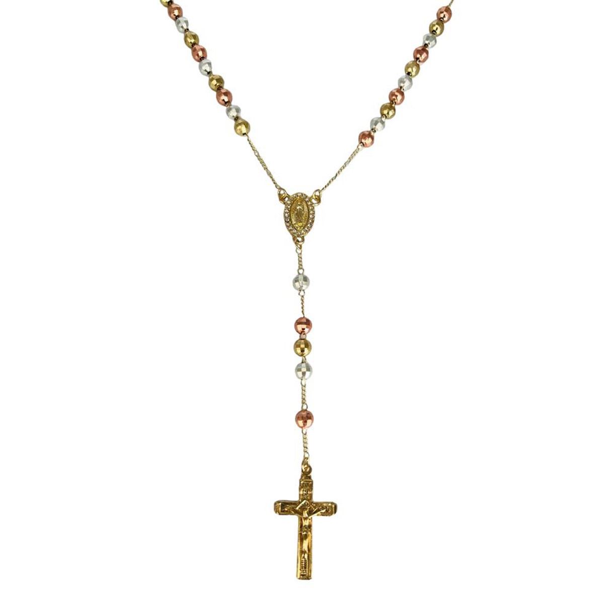 Rosario Con Bolitas Diamantadas Tricolores Y Medalla De Guadalupe Y 