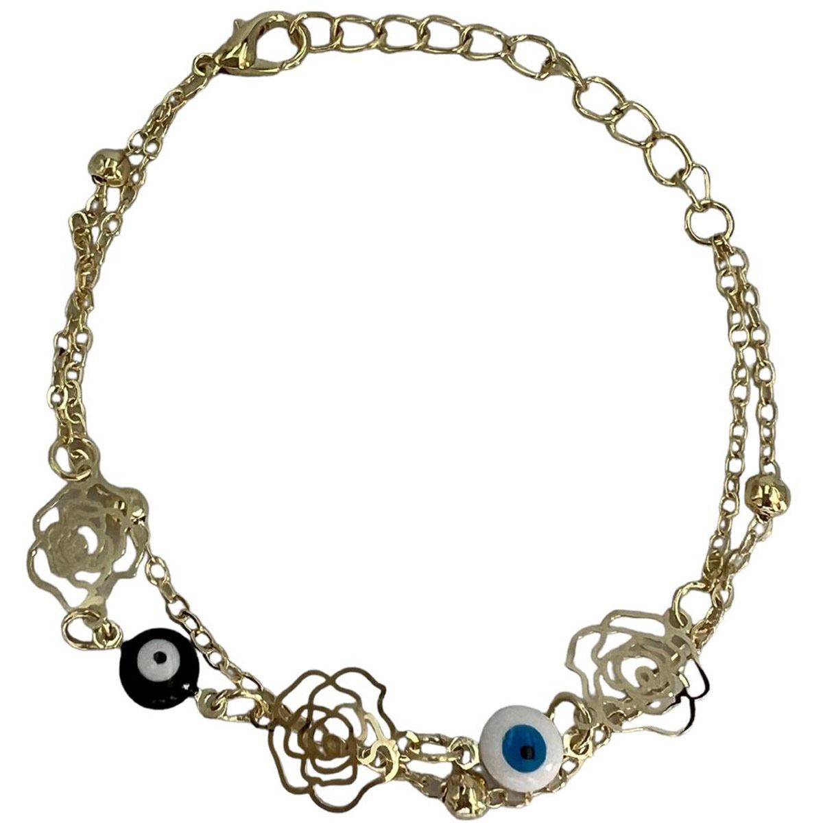 Pulsera Doble Cadena Flores y Ojitos Turcos Golden Wishes