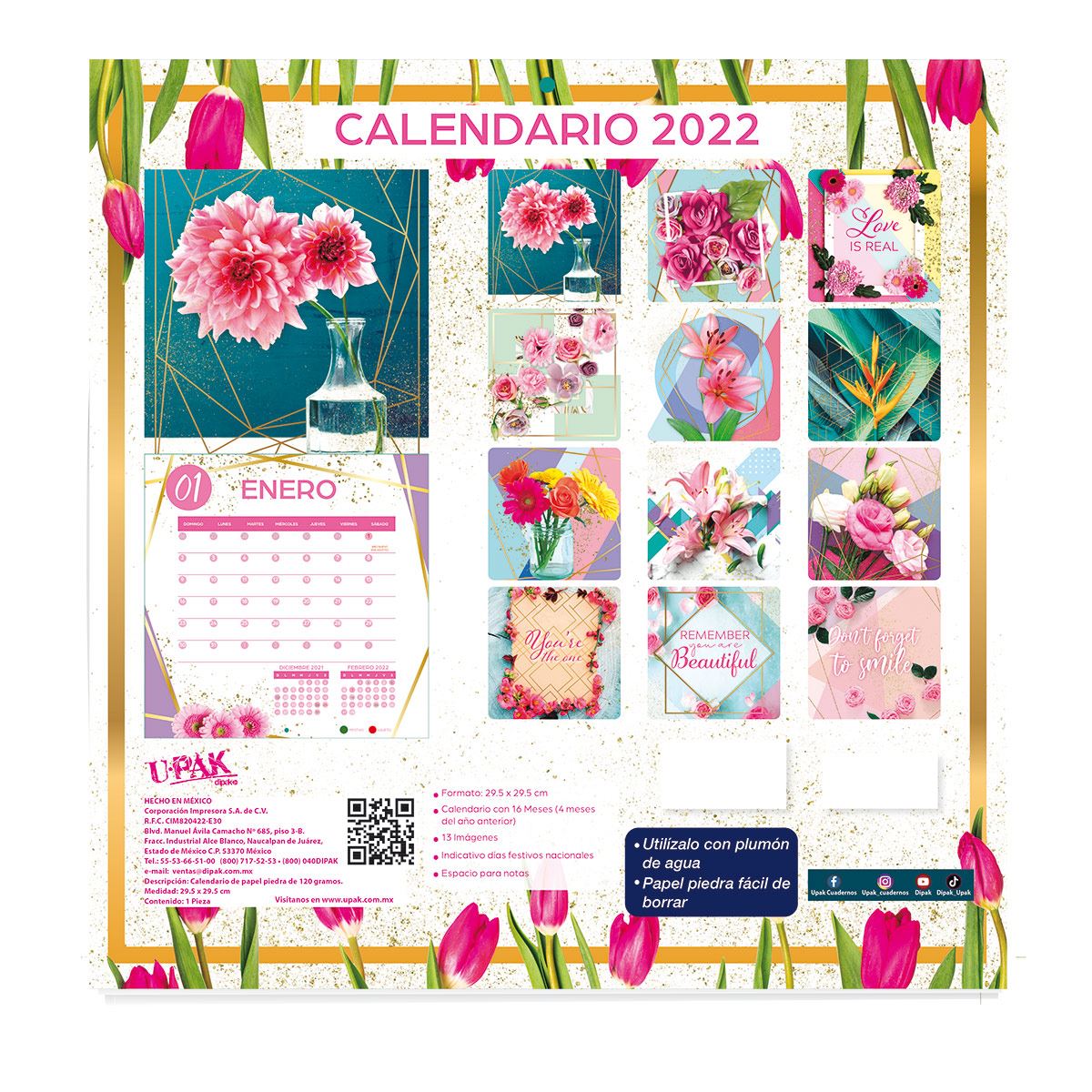 Calendario flores rosas 2022
