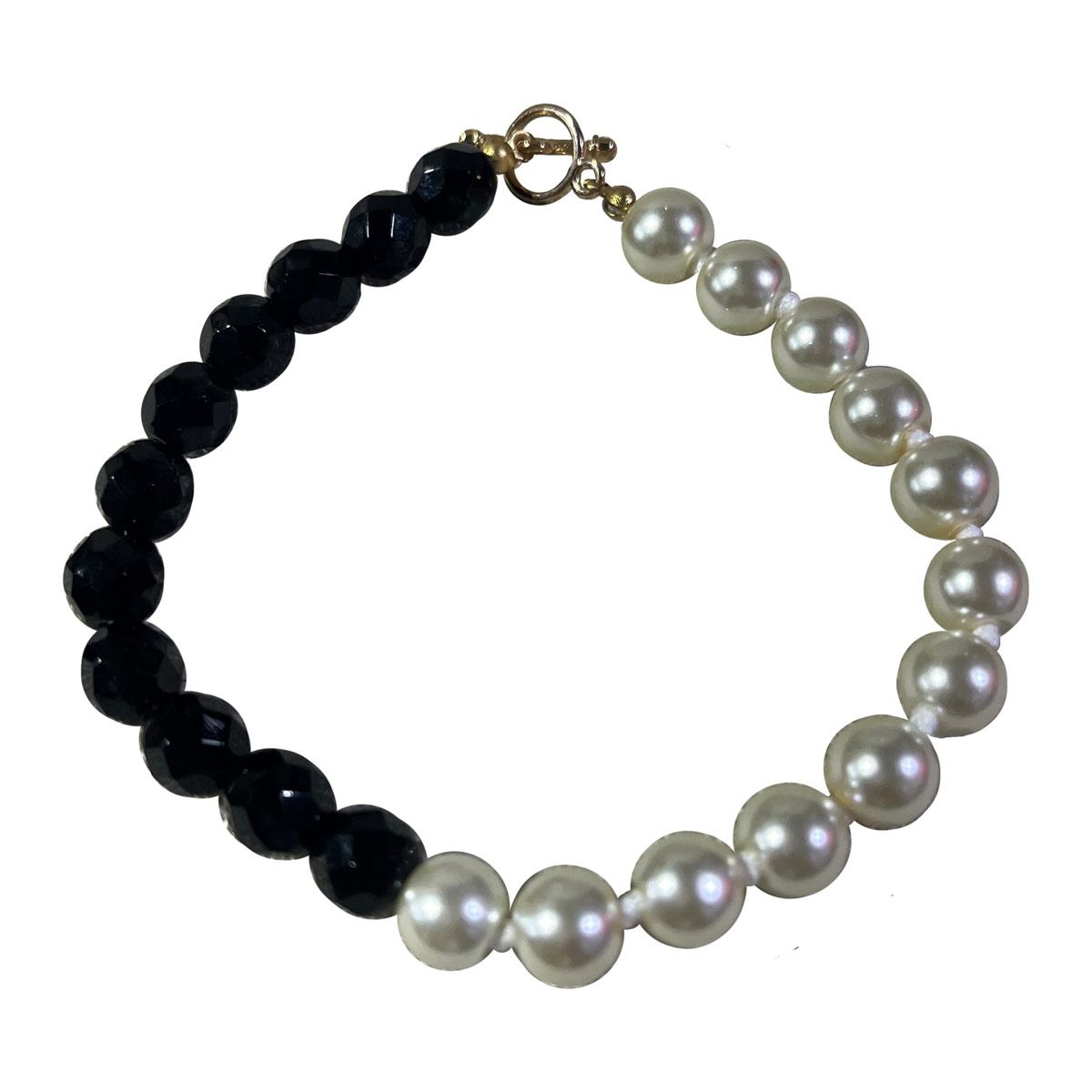 Pulsera María Perla de Cristal con Cuenta Tallada Negra Acemor