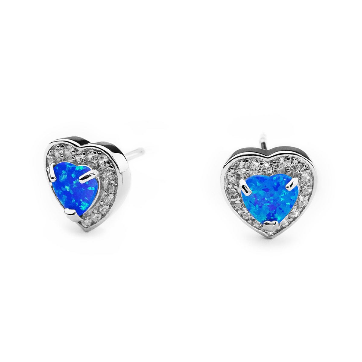 Aretes Forma De Corazón Cabuchón Azul Sintético 0103070  Plata .925 Terminado En Rodio Vicari