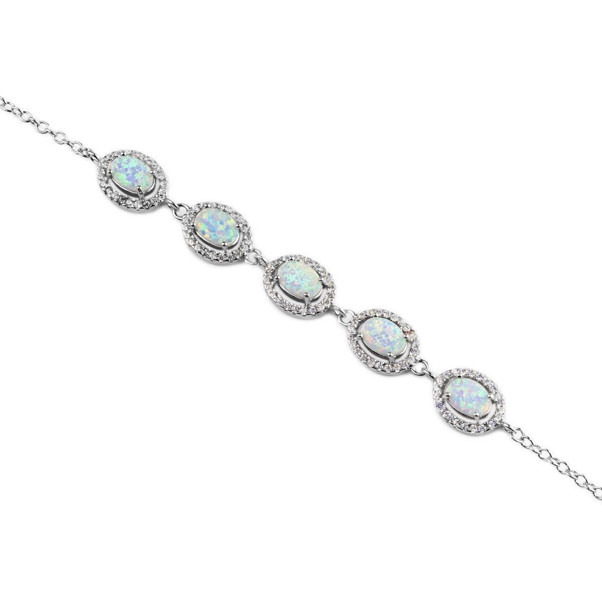 Pulsera Seis Óvalos Cabuchón Blanco Sintético 0106075  Plata .925 Terminado En Rodio Vicari