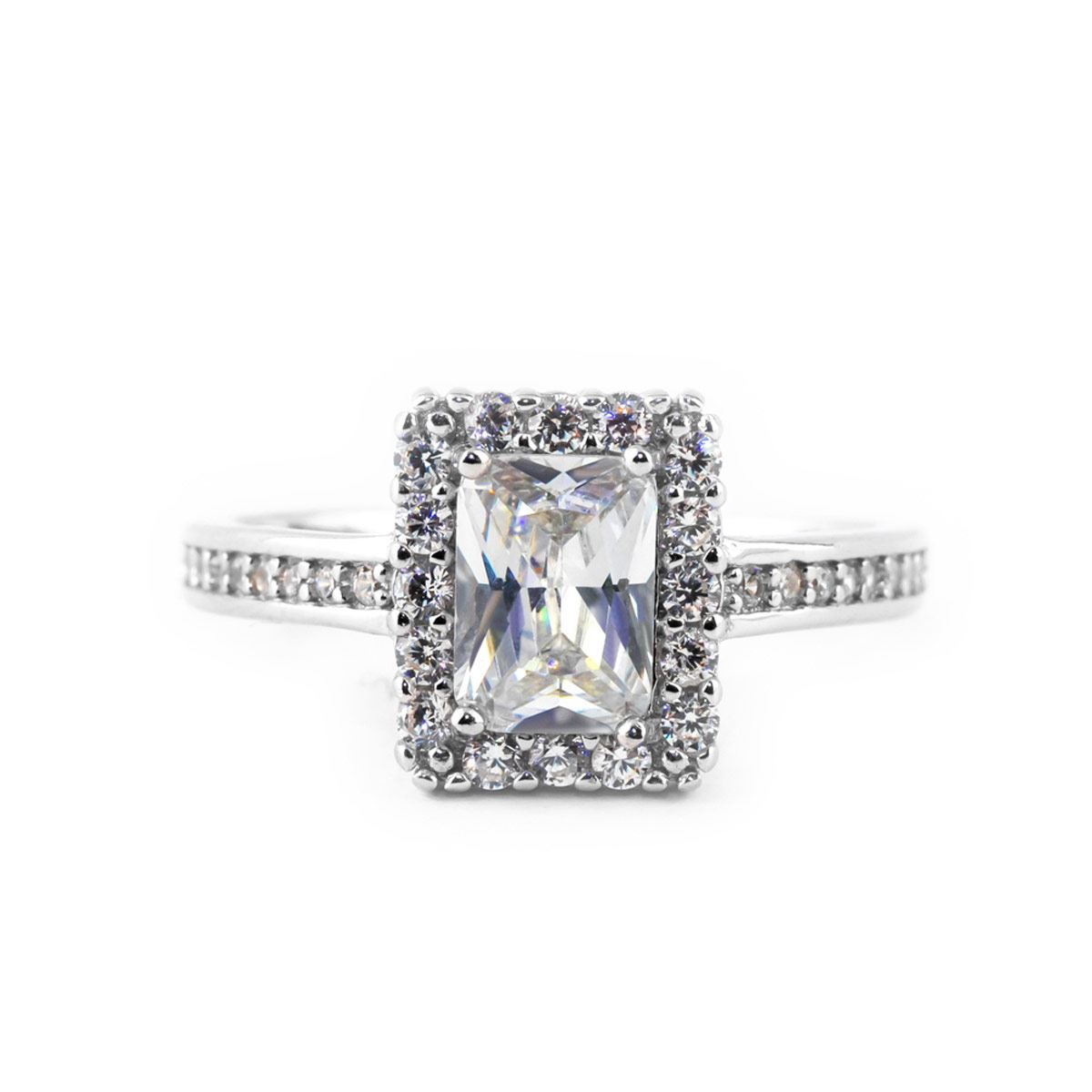 Anillo Rectangular Diamante Simulado 0503006 Plata .925 Terminado En Rodio Vicari