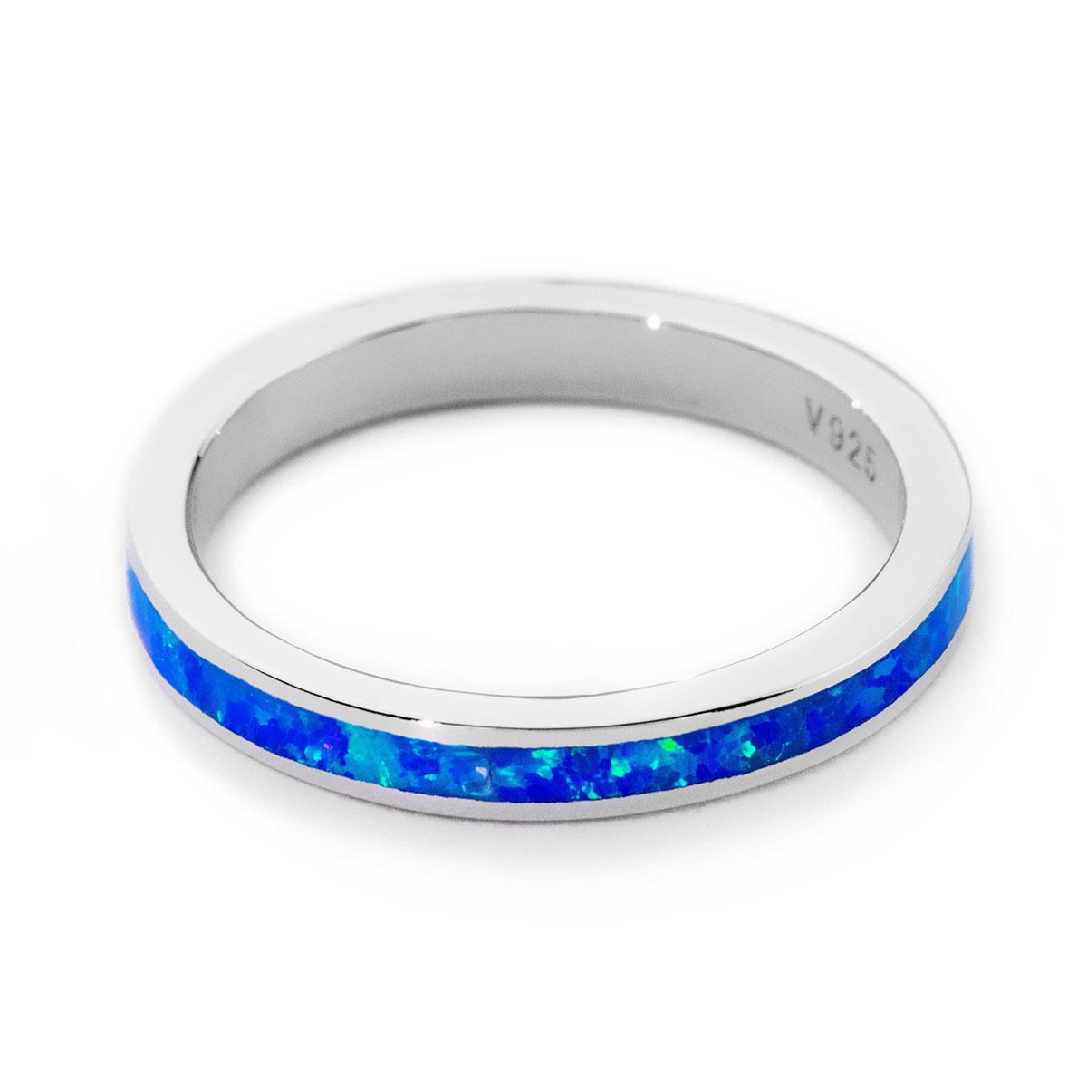 Anillo Banda Ópalo Azul Sintético 0102213  Plata .925 Terminado En Rodio Vicari