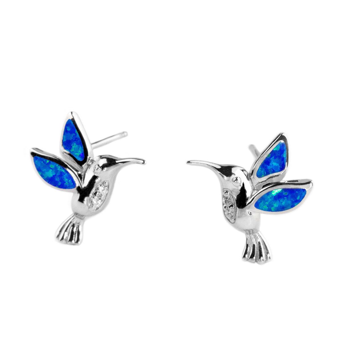 Aretes Colibrí Ópalo Azul Sintético 0303049  Plata .925 Terminado En Rodio Vicari