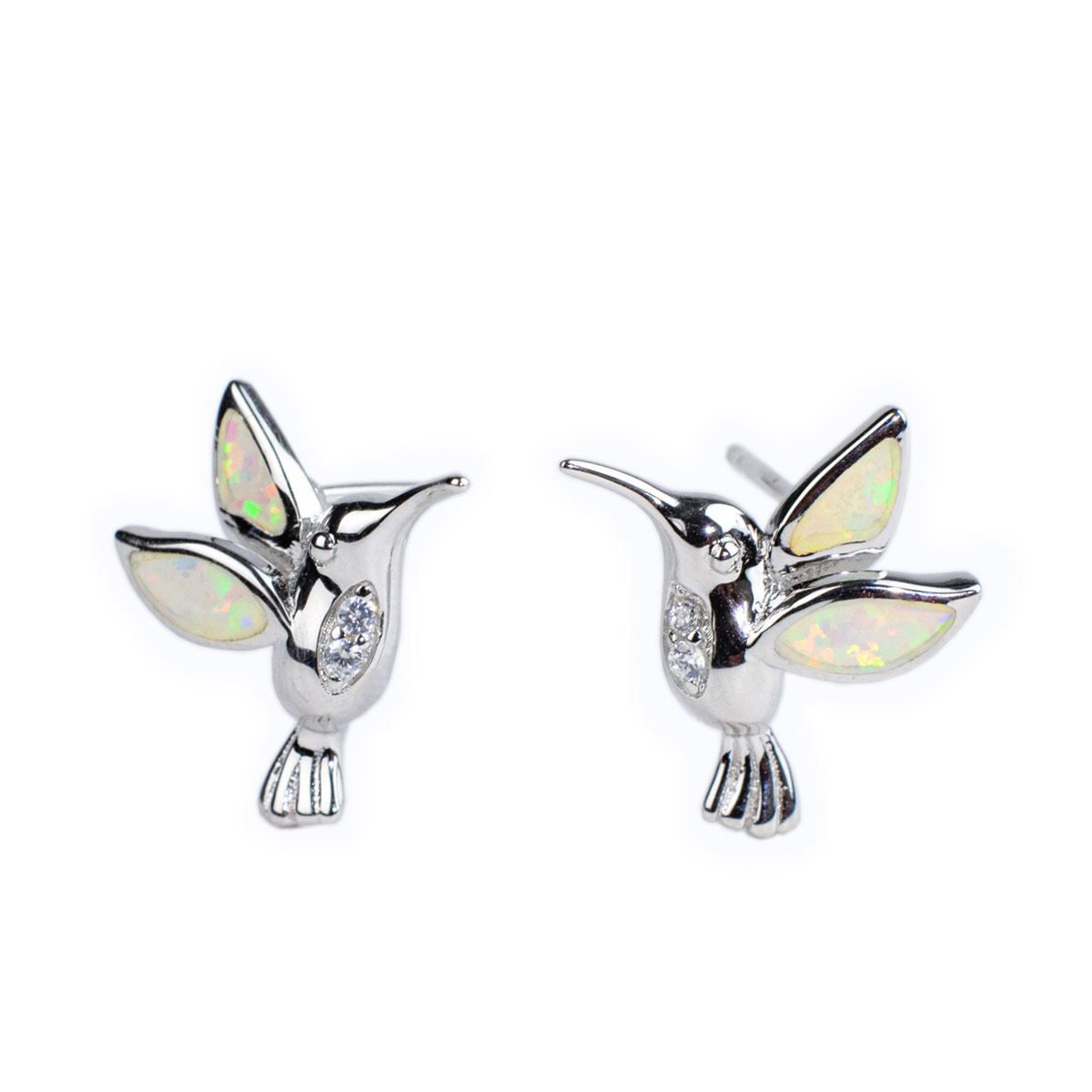 Aretes Colibrí ópalo Blanco Sintético 0303049  Plata .925 Terminado En Rodio Vicari