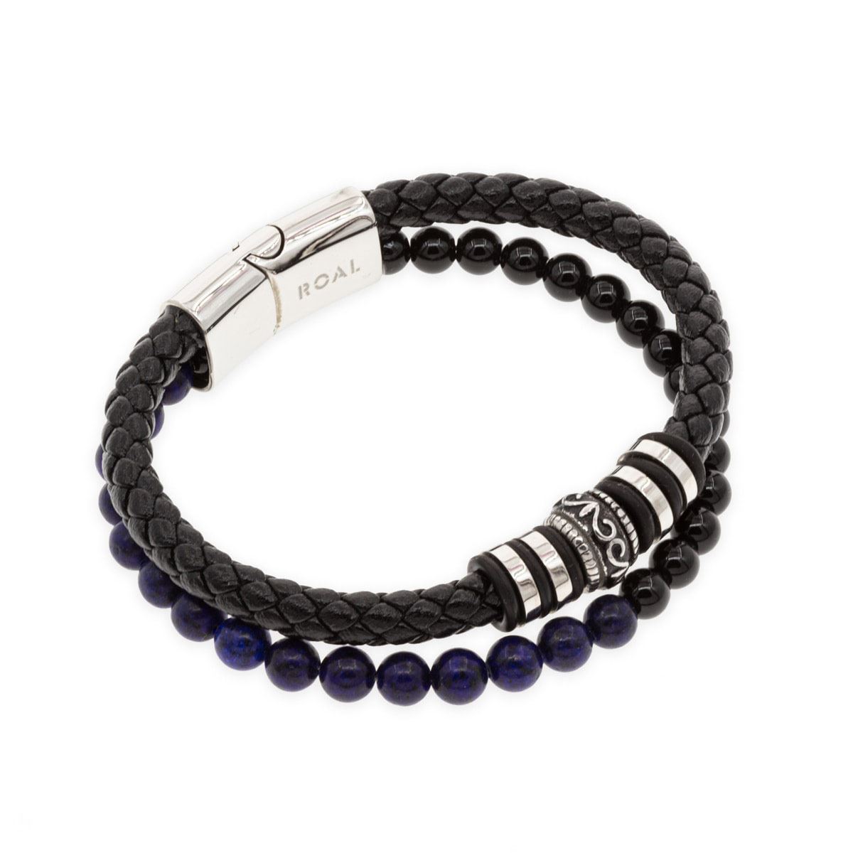 Pulsera Doble de Piel con Piedras Café y Azul para Hombre Mayfer Homme