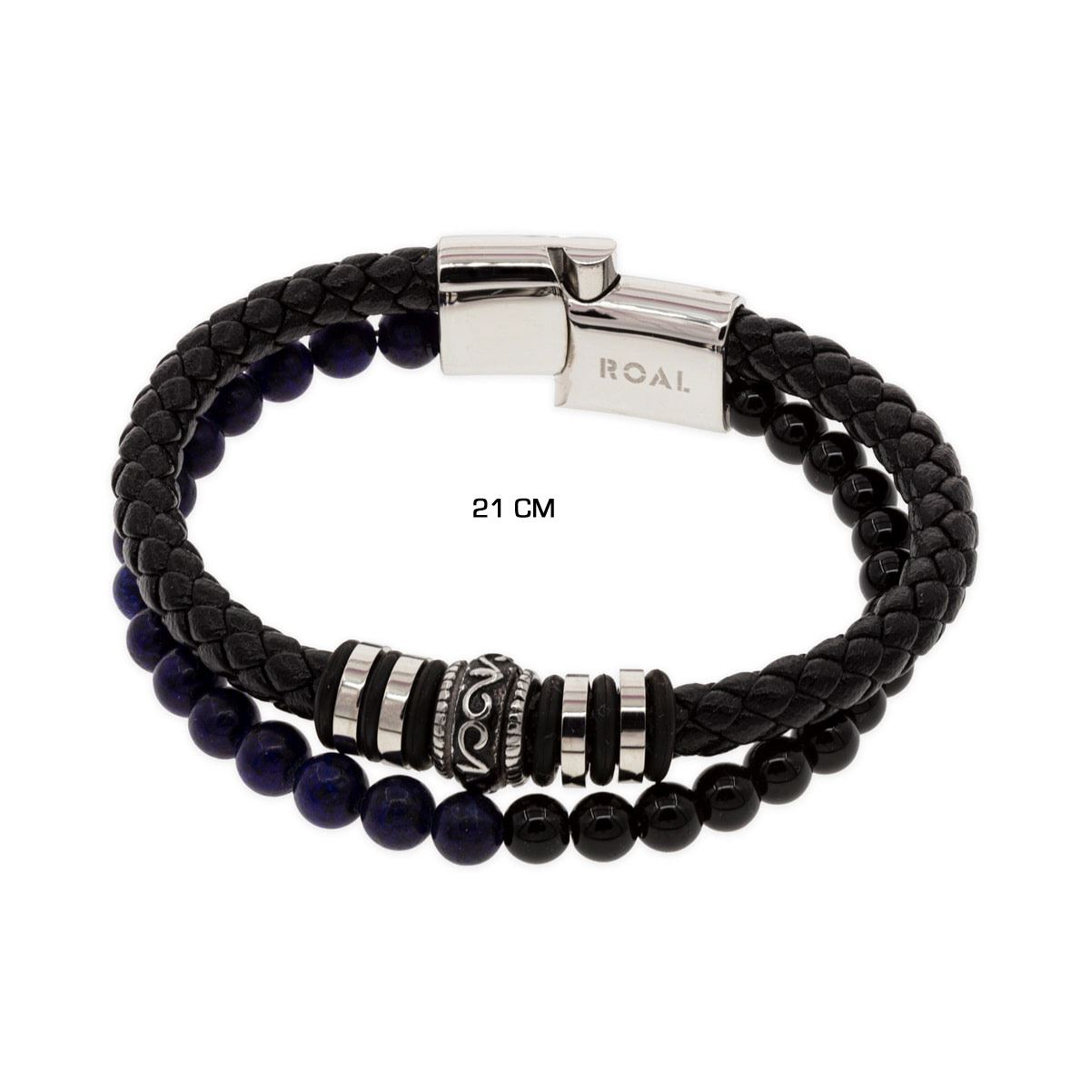 Pulsera Doble de Piel con Piedras Café y Azul para Hombre Mayfer Homme