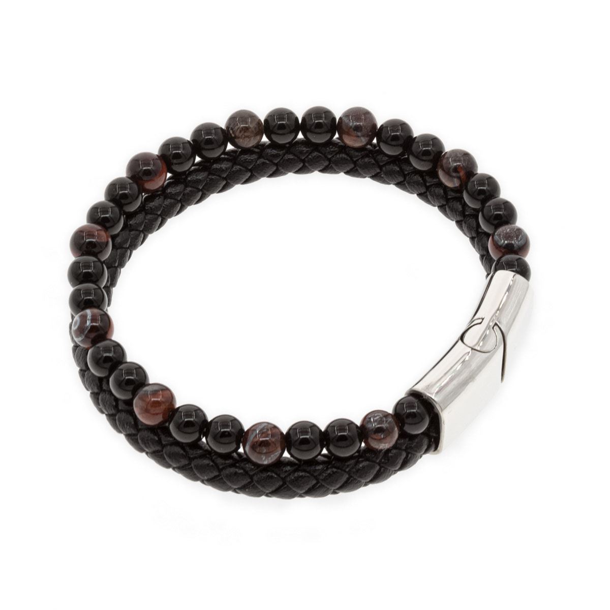 Pulsera Doble de Piel con Piedras Café y Azul para Hombre Mayfer Homme