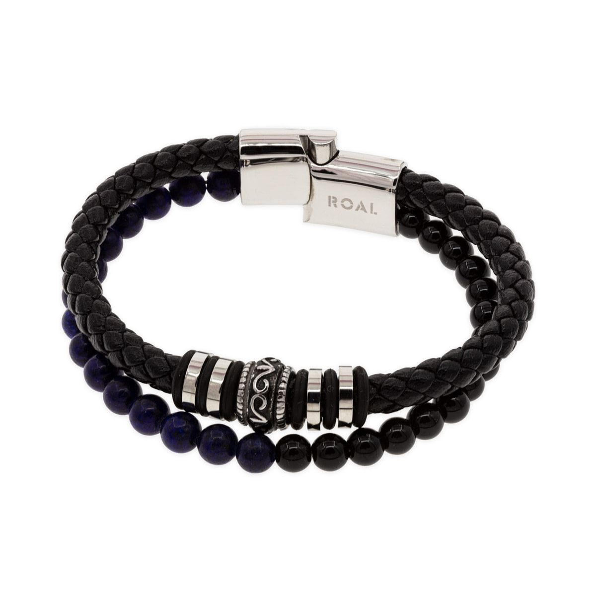 Pulsera Doble de Piel con Piedras Café y Azul para Hombre Mayfer Homme