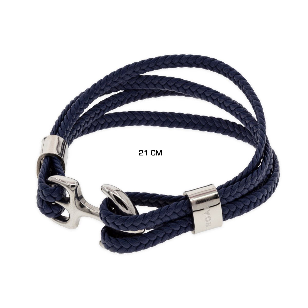 Pulsera Doble de Piel Azul con Ancla para Hombre Mayfer Homme