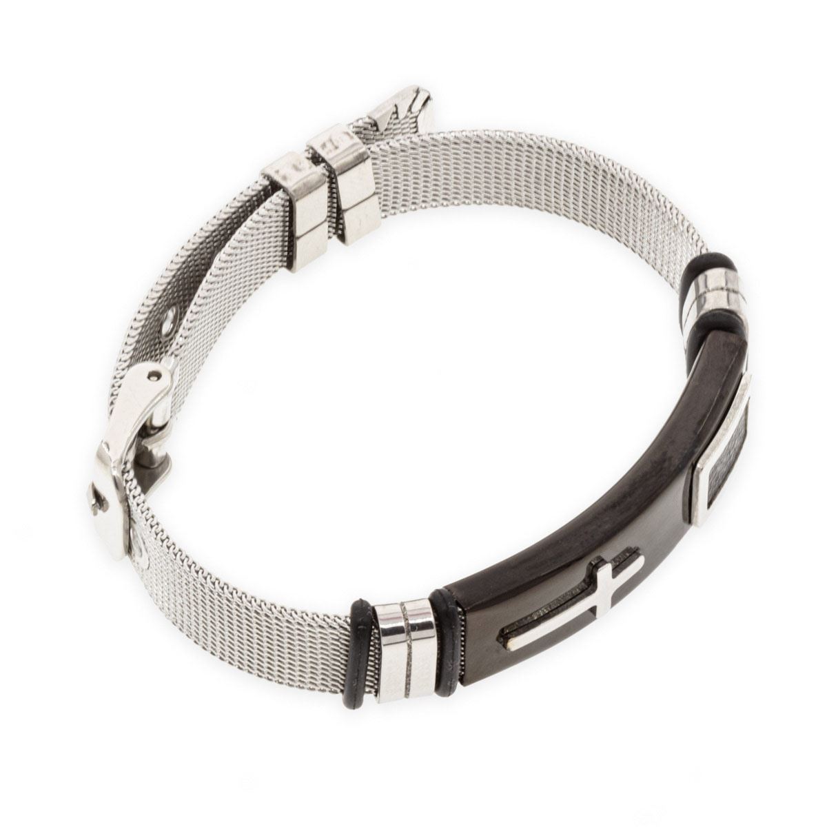 Pulsera acero inóxidable cruz-negro