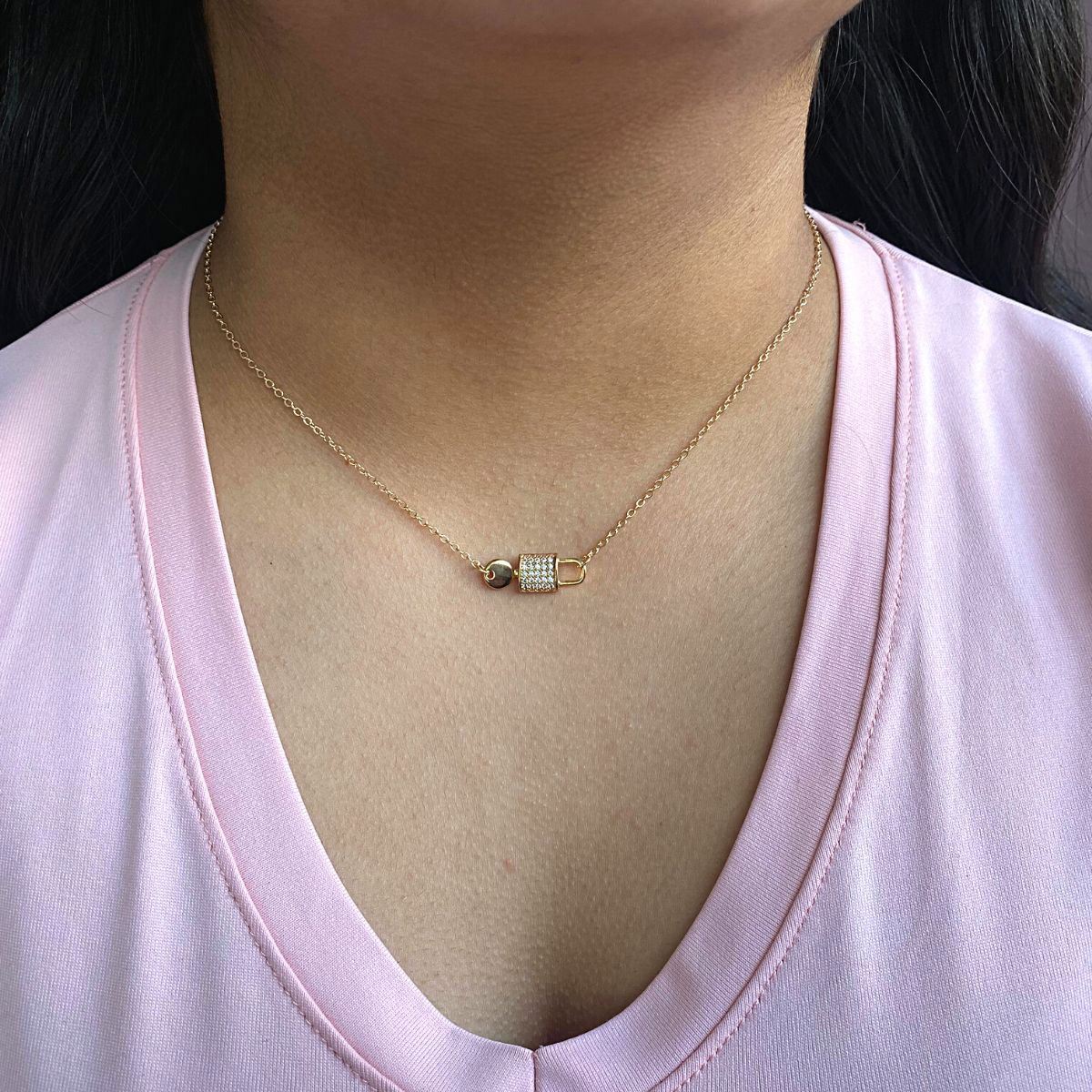 Collar Dije Candado con Llave con Cristales Parisa