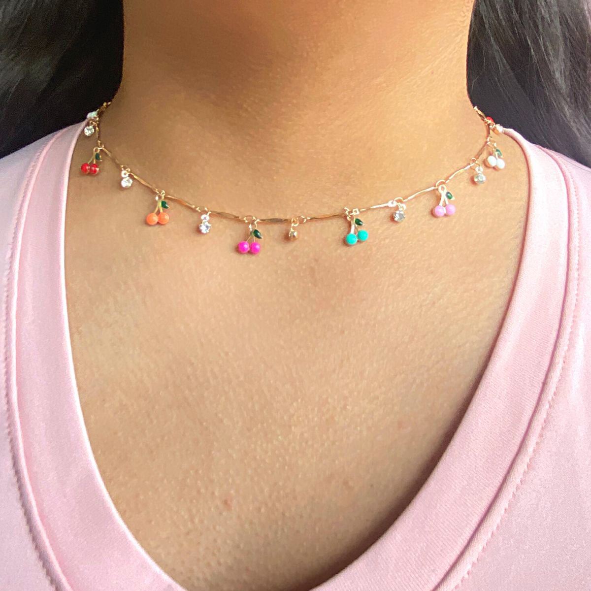 Collar Dijes Cerezas Esmaltadas Parisa