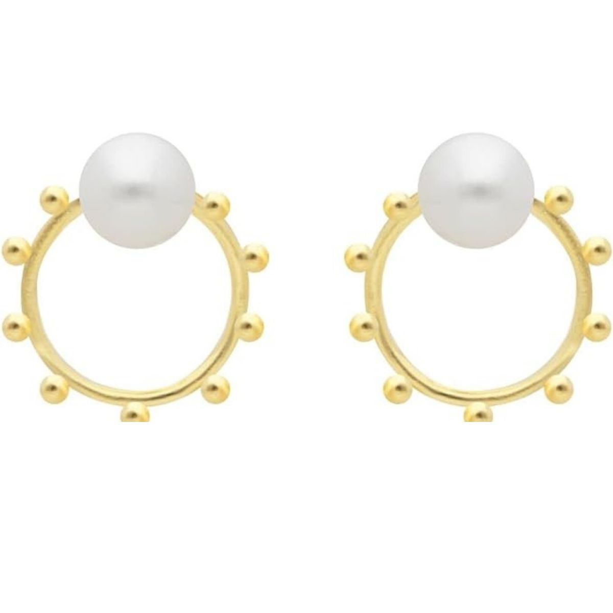 Aretes Tipo Aro con Perla de Rio Baño de Oro 5 Micras Ablime