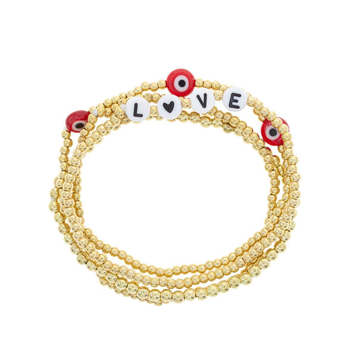 Juego Pulseras Elásticas Love y Dijes Ojos Turcos Parisa