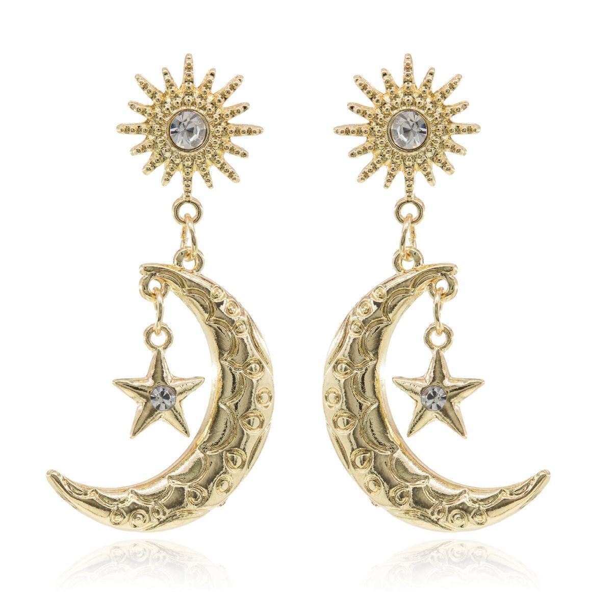 Aretes Sol y Dije de Luna con Estrella con Cristales Parisa