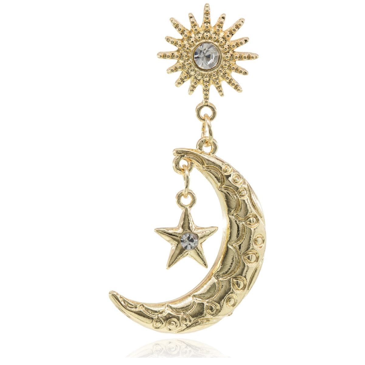 Aretes Sol y Dije de Luna con Estrella con Cristales Parisa