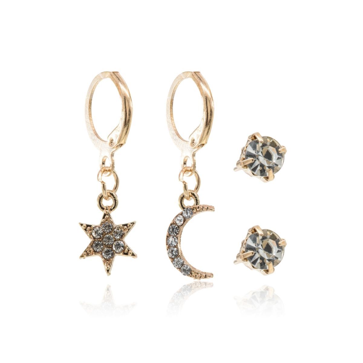 Set Aretes, Luna, Estrella y Broqueles de Cristal Parisa