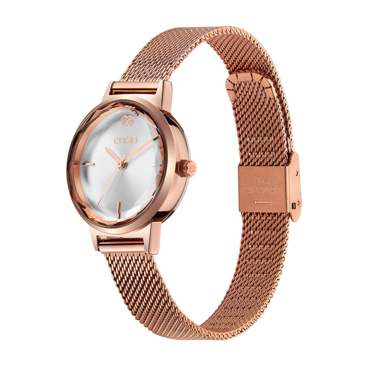 Reloj De Pulso Para mujer Enso De Mesh Color Rosado