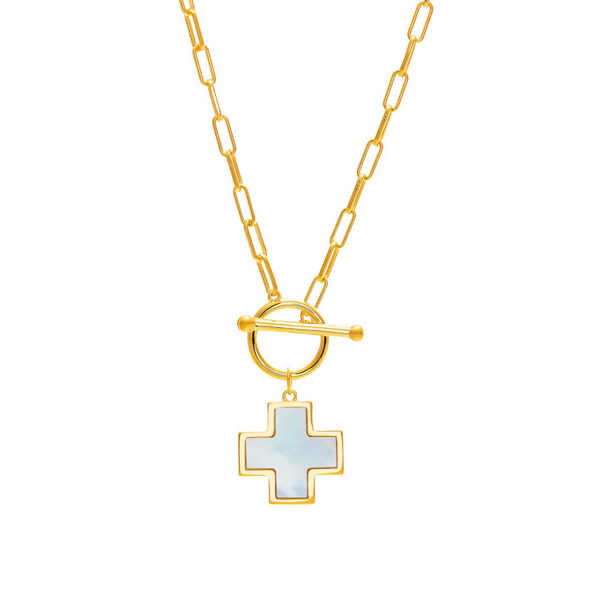 Collar Cruz madre perla dorado