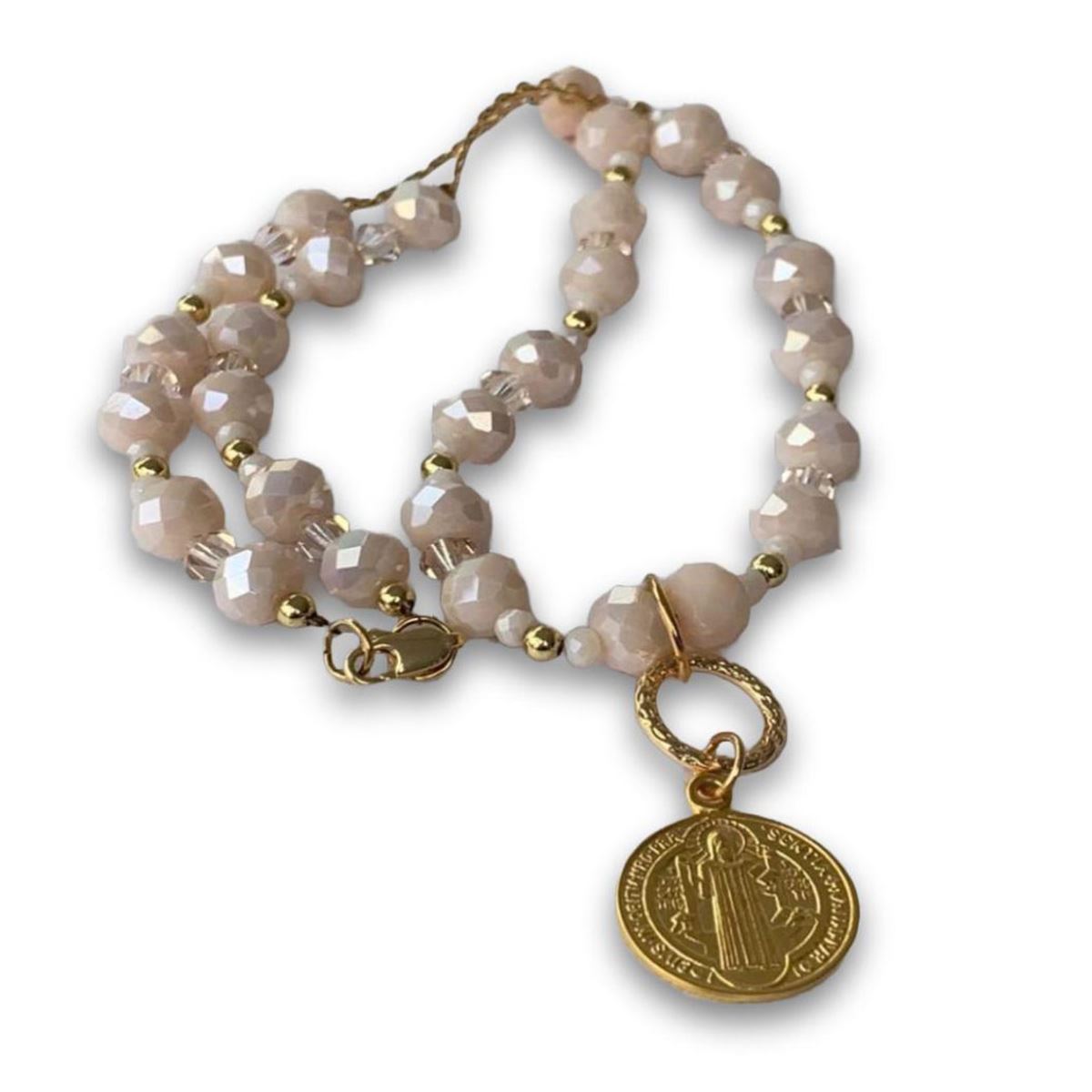 Collar Piedra Facetada y Dije Religioso Adamina Trueba