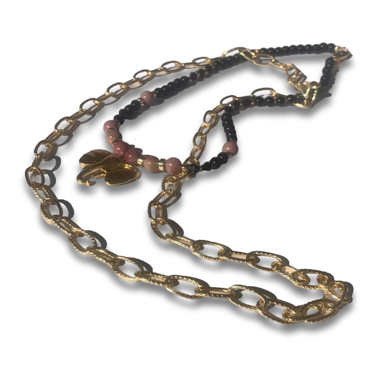 Collar Doble Piedra Rodosita y Cadena Adamina Trueba