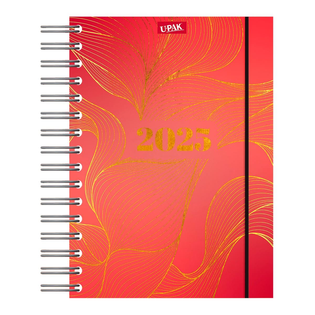 Agenda Premier 2025 con Espiral Diseño Multicolor Líneas Doradas Upak