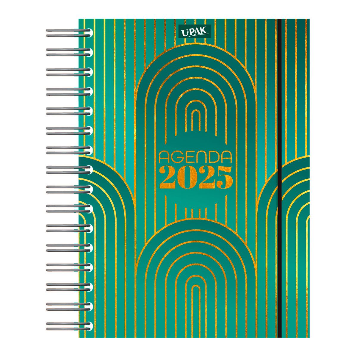 Agenda Premier 2025 con Espiral Diseño Multicolor Líneas Doradas Upak