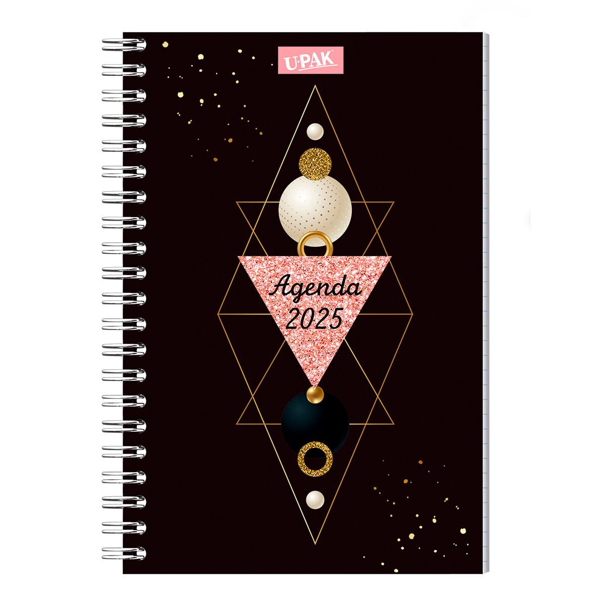 Agenda Básica 2025 con Espiral Diseño Texturas Geométricas Upak