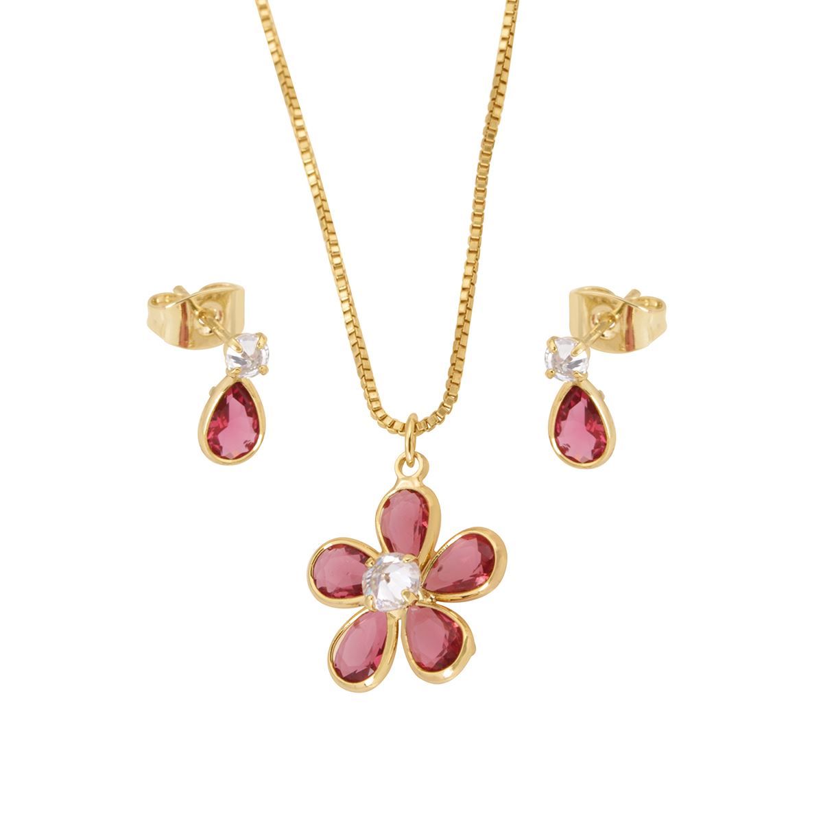 Set de Collar y Aretes con Dije de Flor Unlimited by OB