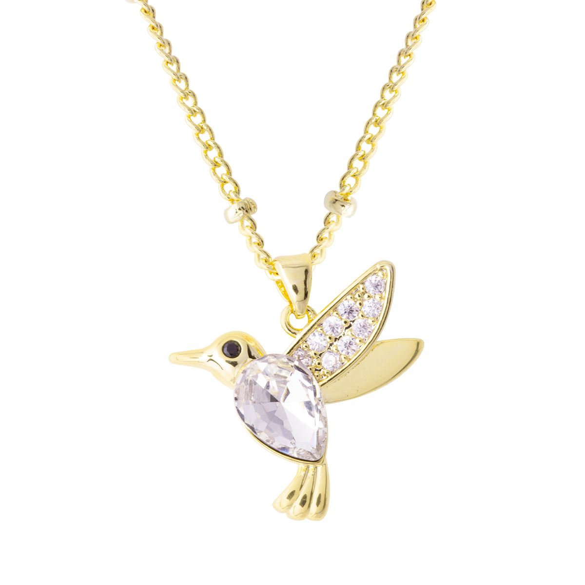 Collar Dije Colibrí Zirconias Chapa de Oro Unlimited By Oro Boleado