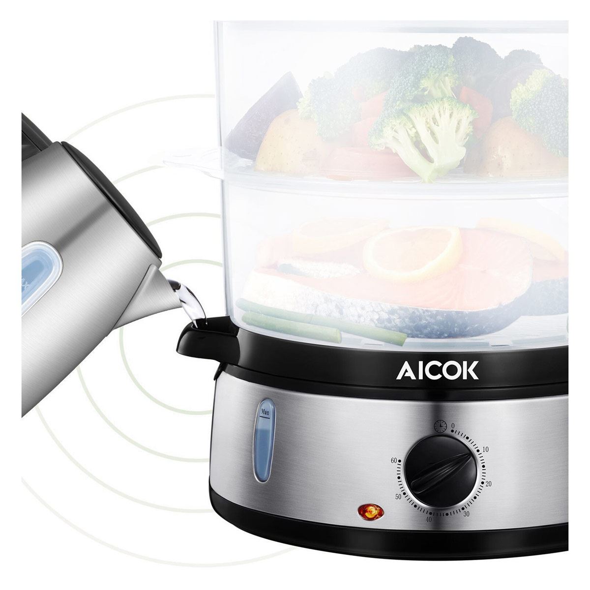 Vaporera eléctrica 3 niveles apilables Aicok