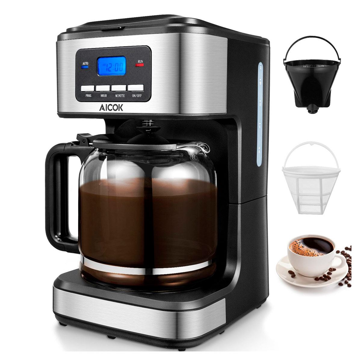 Cafetera digital programable 12 tazas (1.5 litros) Aicok