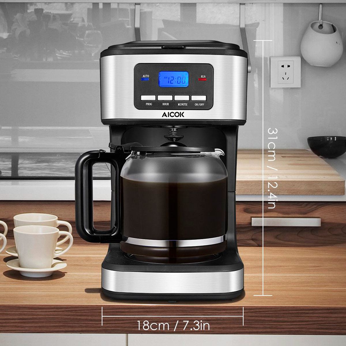 Cafetera digital programable 12 tazas (1.5 litros) Aicok