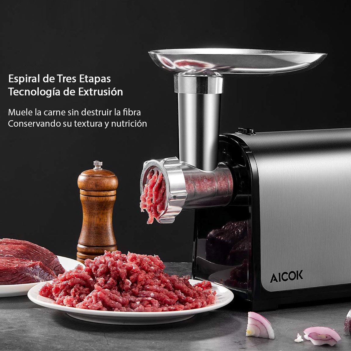 Molino de carne cuchillas de acero inoxidable Aicok