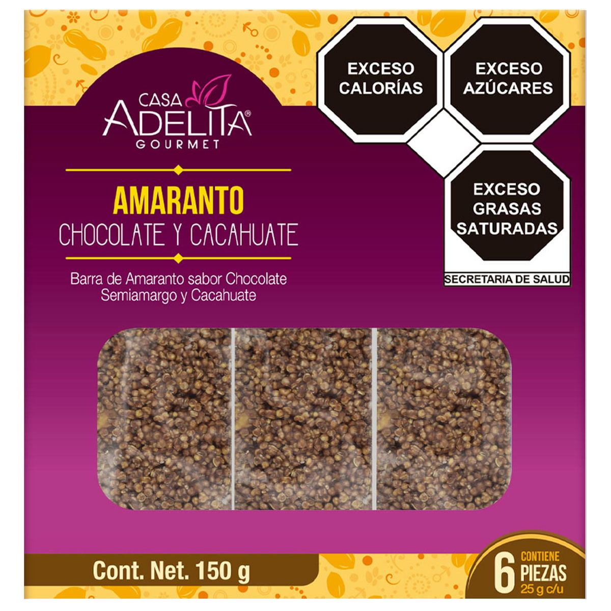 Barra de Amaranto Sabor Chocolate Semiamargo y Cacahuate 150gr