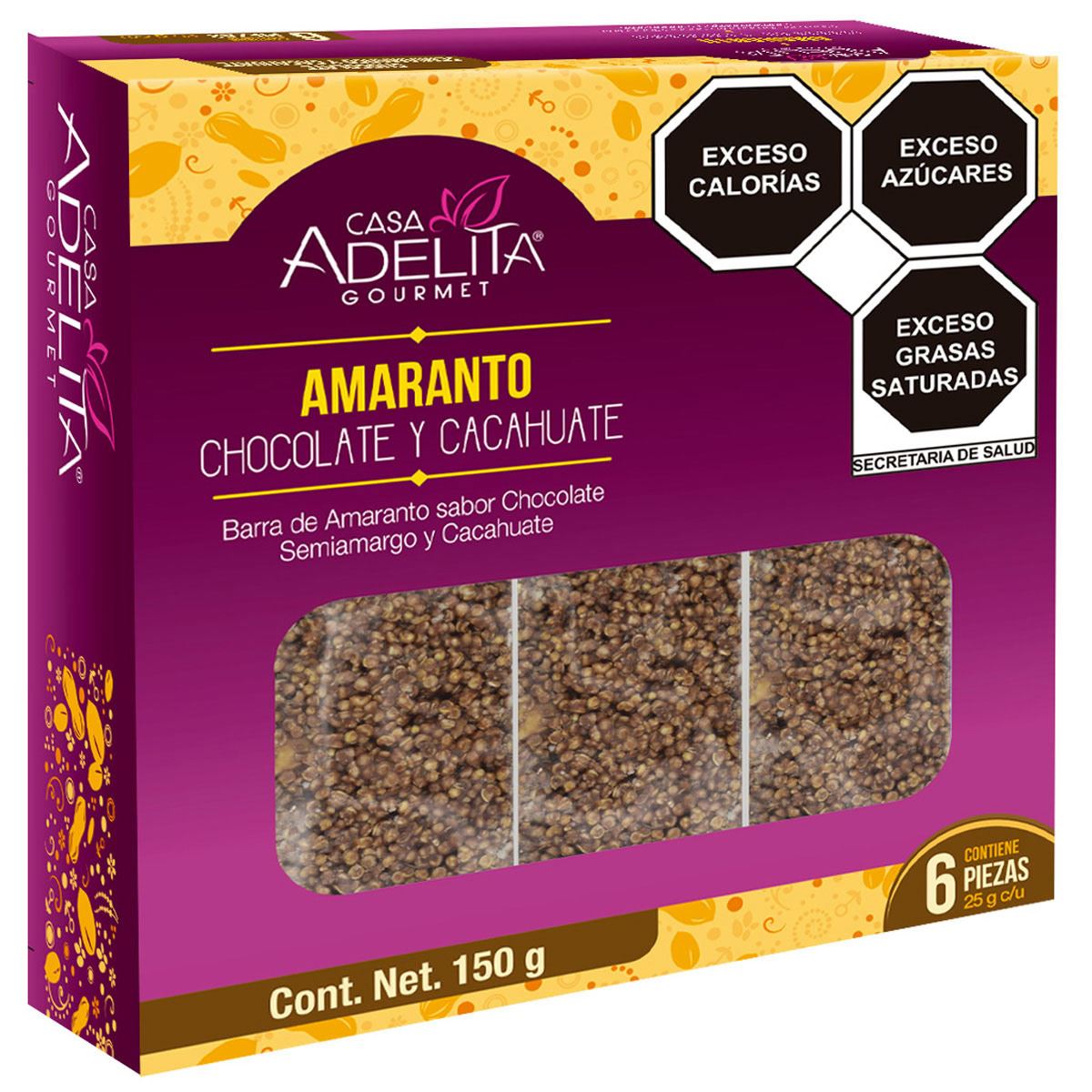 Barra de Amaranto Sabor Chocolate Semiamargo y Cacahuate 150gr