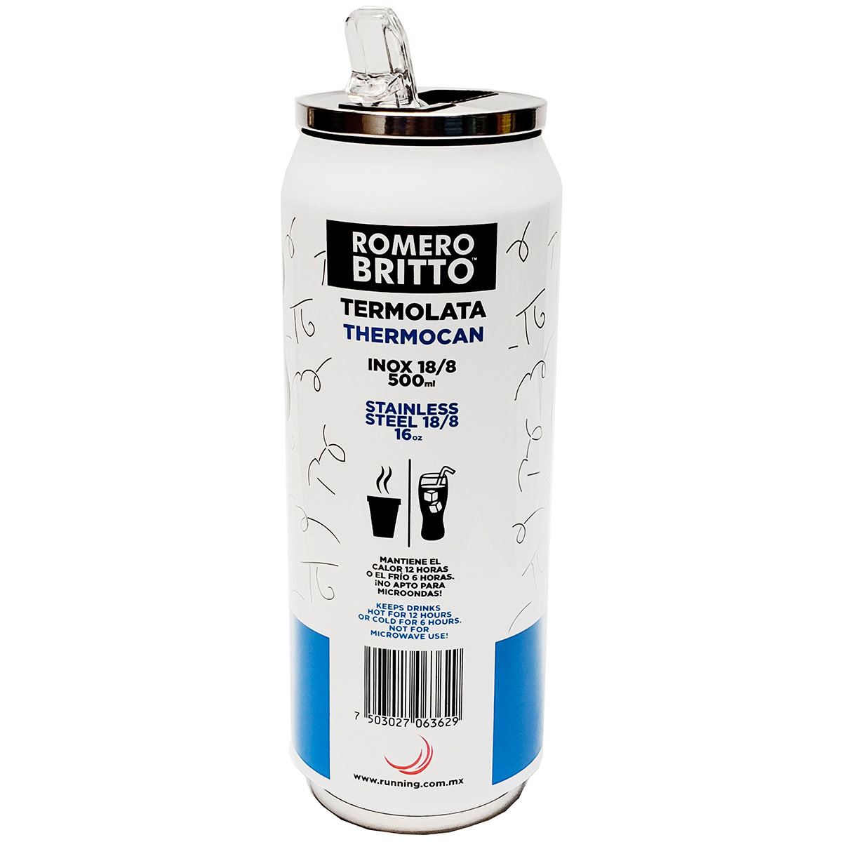 Termo, vaso térmico de acero inoxidable 500 ml Romero Britto corazón